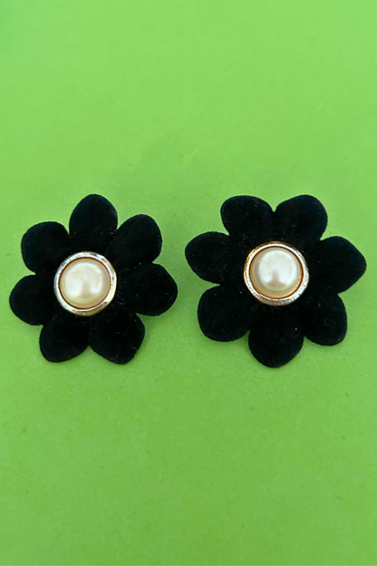 Boucles d'oreilles fleurs noires (clips)