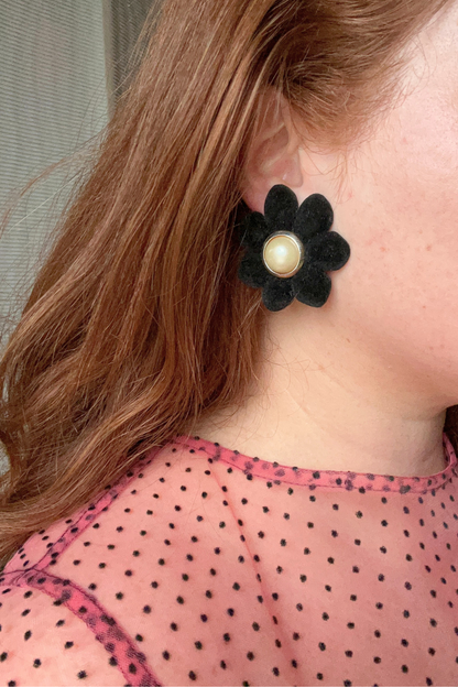 Boucles d'oreilles fleurs noires (clips)
