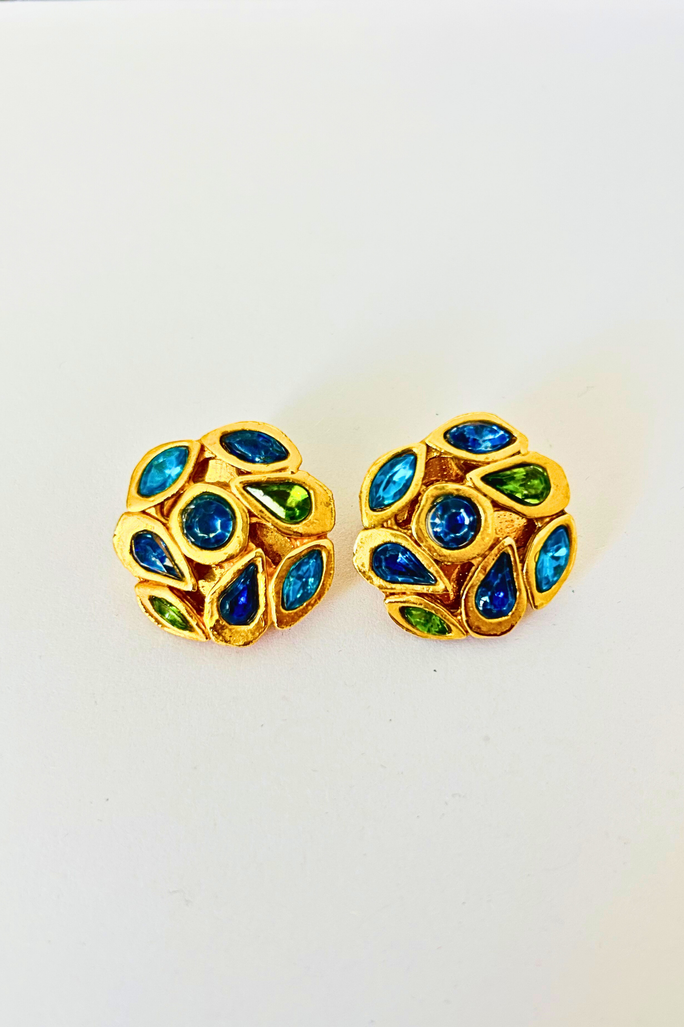 Boucles d'oreilles bleu et doré (clip)