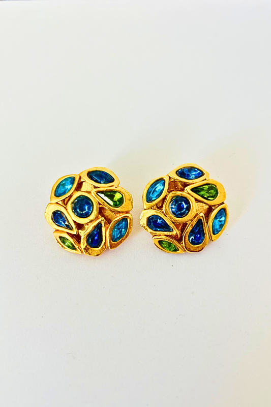 Boucles d'oreilles bleu et doré (clip)