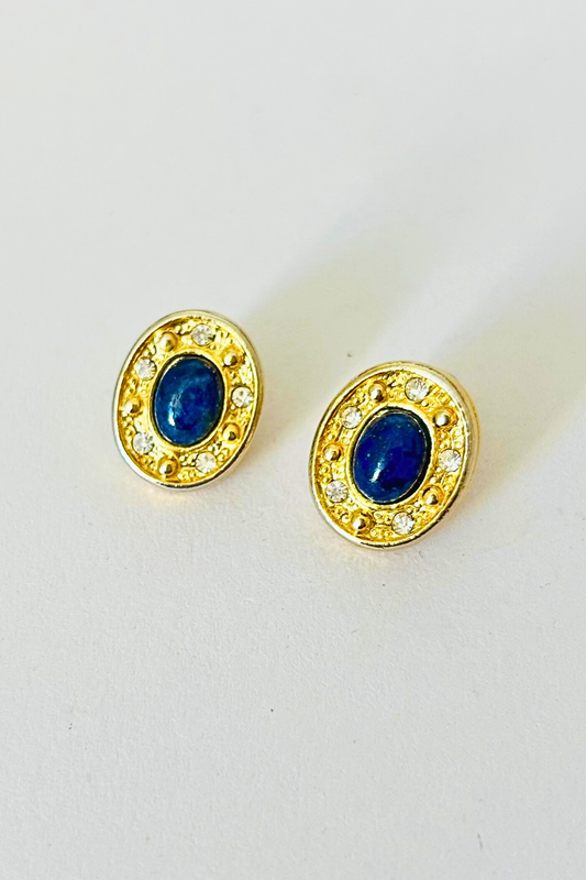 Boucles d'oreilles bleues et dorées (tiges)