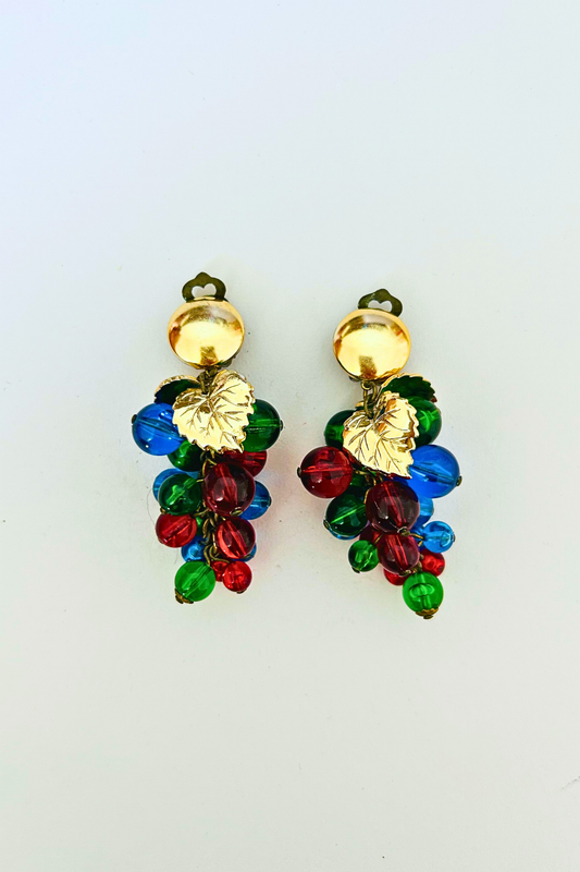 Boucles d'oreilles raisins multicolores (clip)